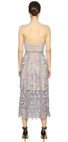 Self Portrait Arabella Lace V Neck Midi Dress Smoked Lilac & Nude Tan Size 4