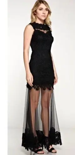 INA Guipure Black Lace Formal Evening Dress Sheer Weding Gala Womens Size S