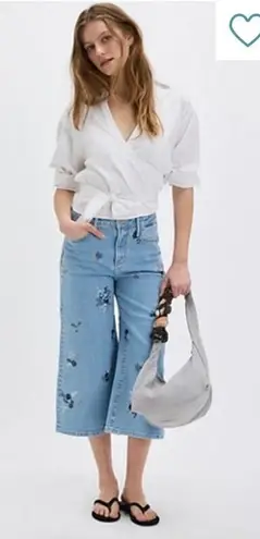 Driftwood Amie Culotte Size 12 Summer Blues Wide Leg Cropped Jeans Embroidered