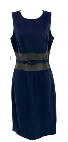 Susana Monaco Wool Blend Belted Navy Blue Leather Panel Dress Size 4 NWT
