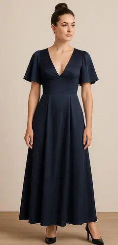 Galina Signature Navy Blue Satin Gown Size 8