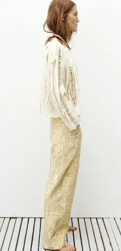 ZARA  SHINY MID WAIST PANTS STRAIGHT LEG ZW COLLECTION Gold Size S NEW