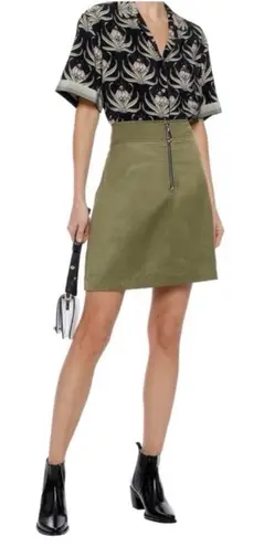 Sandro Paris Erman Front Zip Skirt Linen Cotton Blend Olive Green Size 0