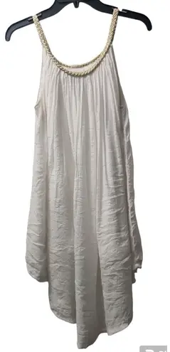 Kaktus White Sleeveless Dress Gold Braided Neckline Casual Summer L Size L