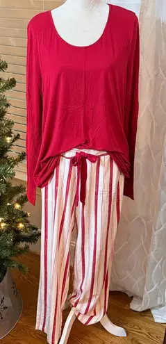 Soma Cool Nights Pajama Set Long Sleeve Top & Striped Pants Red White Size Large