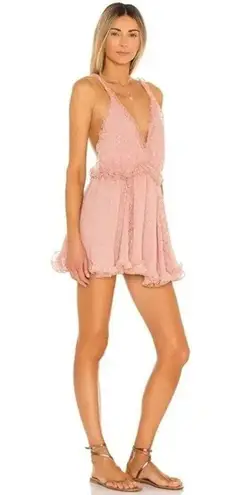 CHIO / Revolve Short Polka Dot Frill Dress in Blush NWOT Size S Retail $394
