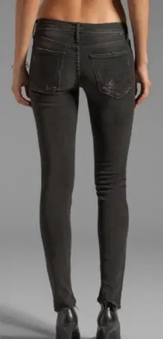 Mother The Looker Destroyed Ride Low Rise Skinny Jeans in Black Size 26