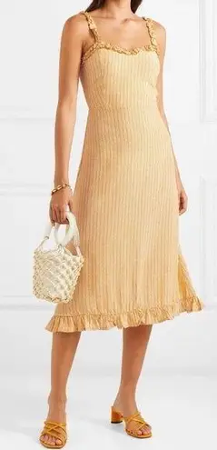 Faithfull the Brand Noemie MIDI Dress Yellow Striped Ruffle Tank Revolve US 6