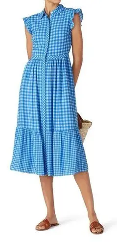 Draper James  Flutter Sleeve Gingham Silk Patio Shirtdress