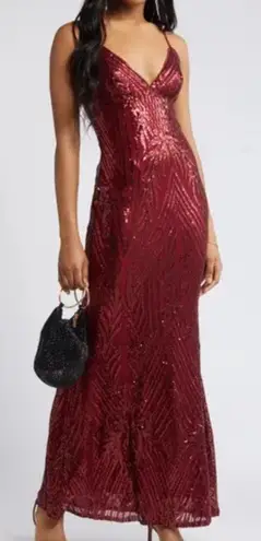 LULUS NWT Red Ever So Elegant Sequin Sheath Gown Dress XL