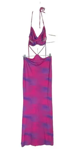 I am gia I.AM.GIA Karlie Cutout Bodycon Maxi Dress Pink Purple Cloud Print Size Small