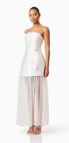 Elliatt Oleander Floral Appliqué Strapless Cocktail Removable Sheer Maxi Skirt