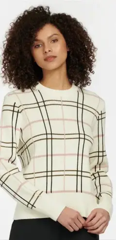 Barbour Rosefiled Knit Wool Blend Sweater In Whisper White Plaid Size US 14