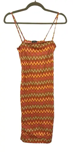 Justify 70s Retro Boho Orange Brown Chevron Slip Dress Size M Bodycon Festival Style