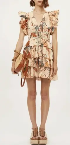 Ulla Johnson Marni Ruffled Mini Dress Peach Floral Size 14 NEW