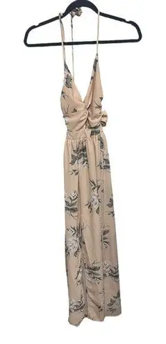 Showpo Pink Floral Maxi Dress Size US 0 Side Slit Halter Cutout Tie Back
