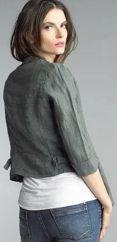 Tempo Paris Short Linen Jacket Style 192H Size Small Olive Green Lagenlook Italy