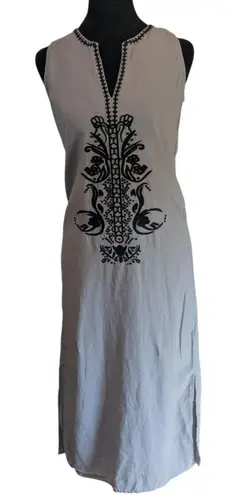 Sigrid Olsen Linen Blend Embroidered Maxi Tunic Dress XS Coastal Boho