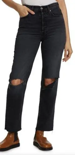 RE/DONE Originals 70s Stove Pipe Straight Jeans Faded Coal With Rips Distressed