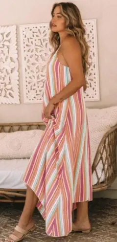 The Lace Daisy NEW Colorful Striped Spaghetti Strap Handkerchief Hem Maxi Dress Size Large