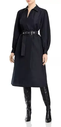 Lafayette 148 New York Porter Belted Dress Medium Long Sleeve Collared Black