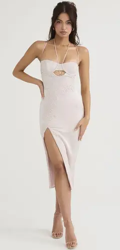 House Of CB Georgia crystal satin and lace midi dress