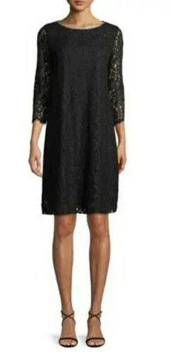 Karl Lagerfeld Womens Dress Size 4 Black Lace Shift 3/4 Sleeve Rhinestones NEW