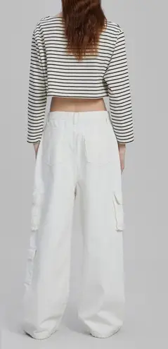 The Frankie Shop Hailey Denim Oversized Cargo Pants in White Size Small