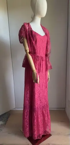 Vintage Lace Maxi Dress with Jacket Mauve Full Length Sundress Prom Size M/8 Pink Size M