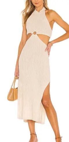 L'Academie Magnolia Linen Midi Dress in Tan Halter Open Back Sz Small