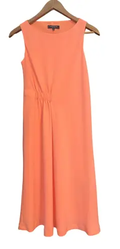 Lafayette 148 Asymmetric Crepe Dress GORGEOUS COLOR Coral Reef Sleeveless Size S