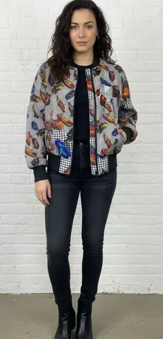 đ¨ Vintage Carol Horn Workshop Silk Bomber M Feather Houndstooth 80s 90s Black Size M