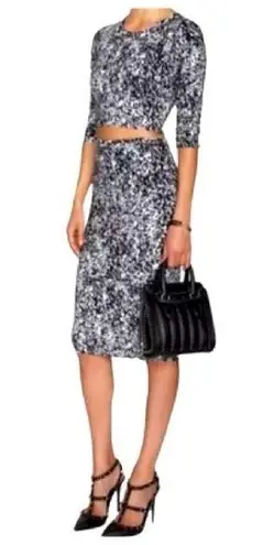Nadia Tarr Skirt Top 2 piece SET Bodycon High Waisted Crop Splatter Print Small Black - Image 1