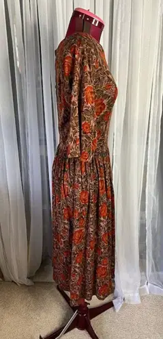 dress floral rust brown boho midi Orange