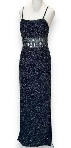 Sean Collection Vtg 90’s Dress Gown Sz L 100% Silk Blue Beaded Prom Even…