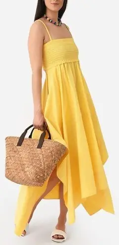 ALC Frank A.L.C. Adriana Smocked Handkerchief Cutout Cotton Midi Dress Yellow Sz 12 NWT