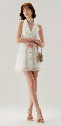 RIHOAS White Lace Collared Sleeveless Mini Dress S
