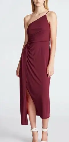 Halston Heritage Halston Camille One Shoulder Dress in Bordeaux Red Matte Jersey Sz 14 NWT