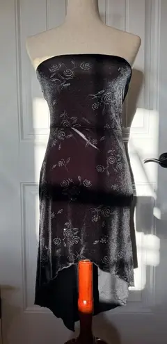 Hourglass Black Velvet Rose Burnout Strapless High Low Midi Dress Size S