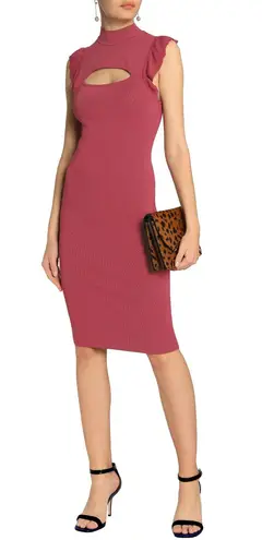Bailey 44 women’s Bewitched ruffle-trimmed cutout ribbed-knit bodycon dress XS