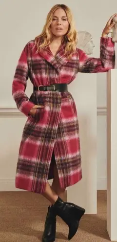 Bloomingdale’s Aqua Plaid Duster Trench Coat in Pink, Size M New w/Tag $178 Pink Size M