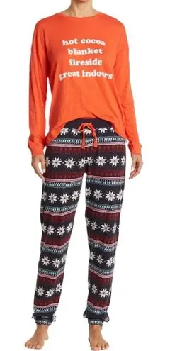 NWT COZY ZOE Fireside Long Sleeve Top & Fair Isle Pants 2 pc Pajama Set Size Sm Orange
