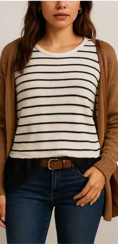 RXB Striped Lace Hem Sweater Top | Black White Long Sleeve | Women’s M Size M