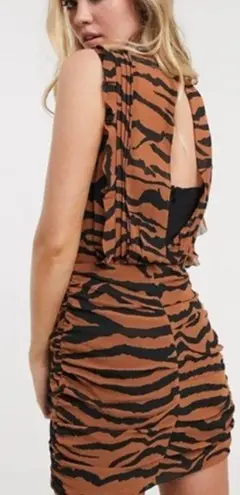 ALL SAINTS Hali Zephyr Zebra Print Mini Ruched Dress Womens 4