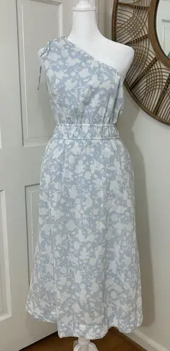 One Shoulder Midi Dress Cotton Garden Beachy Lt Blue Coastal Free Assembly Sz M Size M
