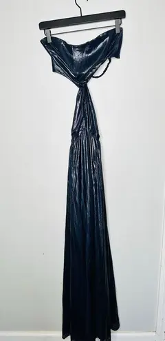 Ramy Brook Silver Blue Gunmetal A-Line Strapless Destiny Gown Dress Size 6