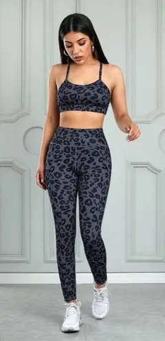 BEST SELLER Sexy Grey Charcoal Leopard Print Activewear Set