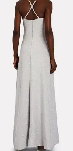 Patbo Lurex Cut Out Maxi Lace Up Dress Silver Sparkle Womens Glamorous Size 10