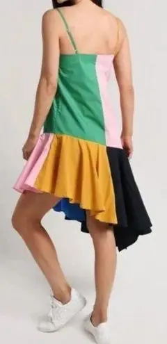 English Factory Dress Size Small Colorblock Mustard Kelly Green Asymmetric Midi - Image 2