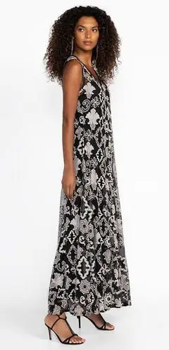 Johnny Was Biya Chloe Mazzy Bias Embroidered Mesh Maxi Dress Black and White